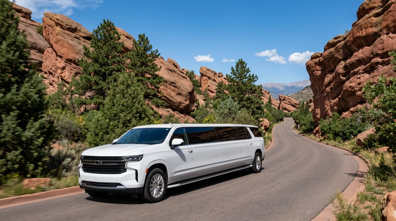 Golden white Chevy Suburban 20 passenger stretch limo