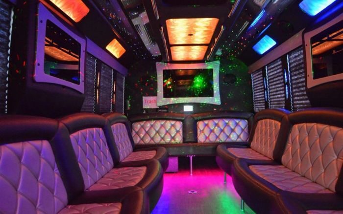 Party bus lounge with LED ceiling – Golden limo service