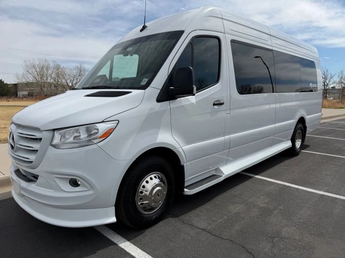 White Mercedes Sprinter – Golden limo service